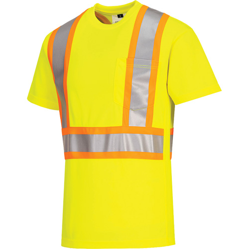 T-shirt de s&eacute;curit&eacute; &agrave; bandes contrastantes, Polyester, Petit, Jaune lime haute visibilit&eacute; Brunswick Fyr & Safety