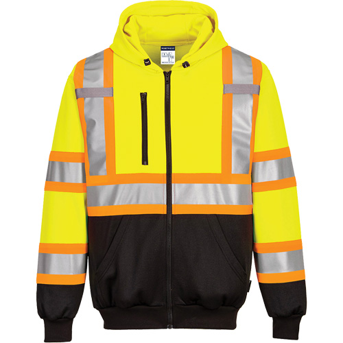 Contrast-Striped Safety Hoodie, Small, Black/High Visibility Lime-Yellow Brunswick Fyr & Safety