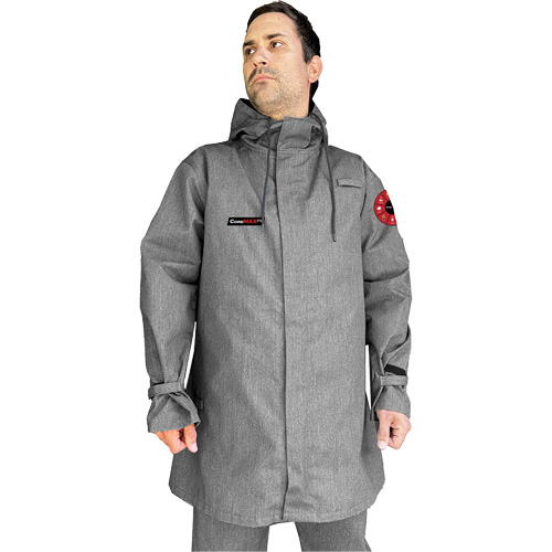 Manteau CoreMAX FR 35" avec capuchon attach&eacute;, T-Grand, Gris Brunswick Fyr & Safety