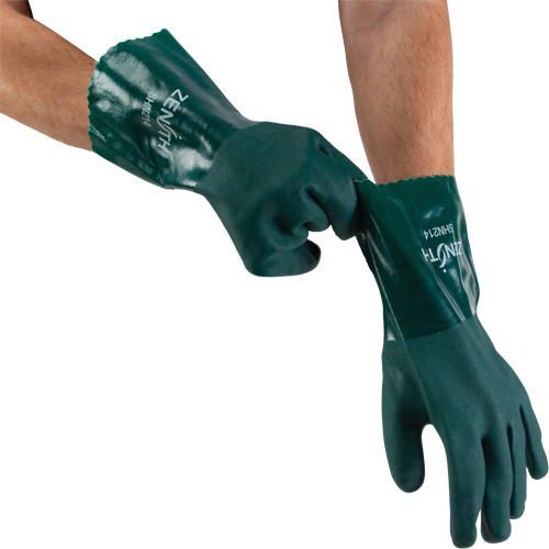 Gants verts &agrave; double enduit, 12" lo, PVC, Doublure en Jersey de coton, 70 mils Brunswick Fyr & Safety