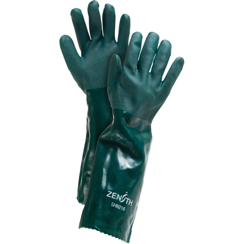 Double Dipped Green Gloves, 18" L, PVC, Cotton Jersey Inner Lining, 70-mil Brunswick Fyr & Safety