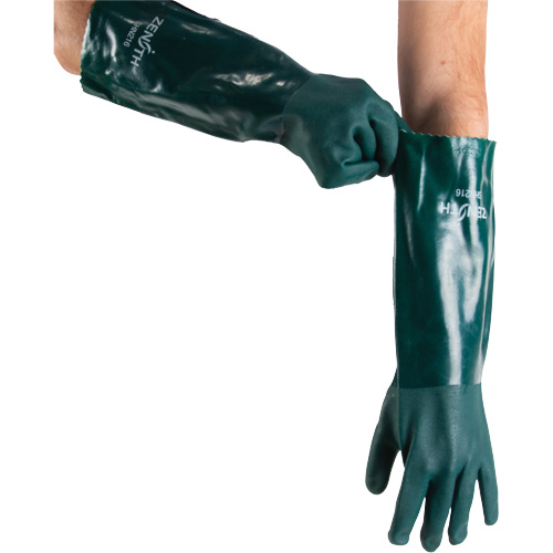 Double Dipped Green Gloves, 18" L, PVC, Cotton Jersey Inner Lining, 70-mil Brunswick Fyr & Safety