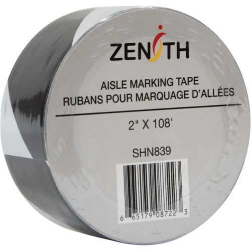 Aisle Marking Tape, 2" x 108', PVC, Noir et blanc Brunswick Fyr & Safety