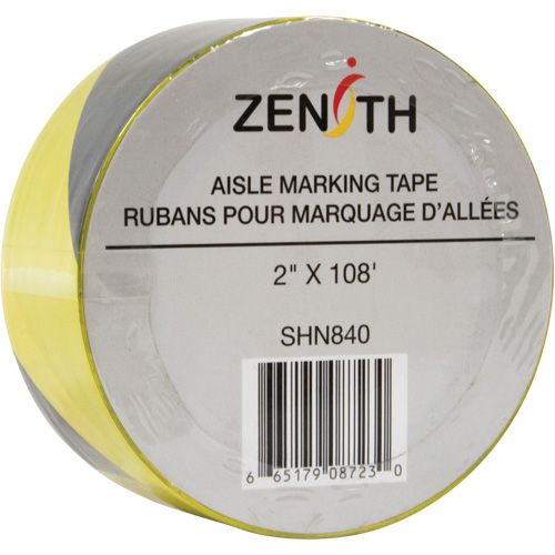 Aisle Marking Tape, 2" x 108', PVC, Black and Yellow Brunswick Fyr & Safety