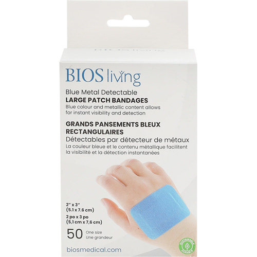 Blue Large Patch Bandages, Rectangular/Square, 3", Fabric Metal Detectable, Sterile Brunswick Fyr & Safety