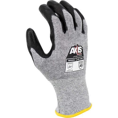 Gants de travail r&eacute;sistants &agrave; la coupe, compatibles avec &eacute;crans tactiles RWG566 AXIS, Taille 2T-Grand, Calibre 18, Rev&ecirc;tement Polyur&eacute;thane, Enveloppe en Acier inoxydable/PEHP, ASTM ANSI niveau A5/EN 388 niveau E Brunswick Fyr & Safety