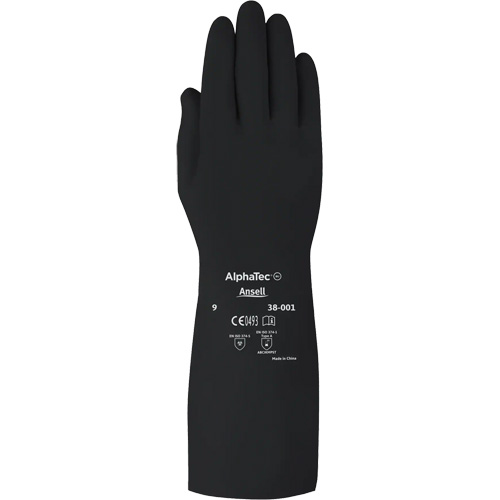 Gants d,usage moyen r&eacute;sistants aux produits chimiques AlphaTec 38001PP, Taille 7, 14" lo, Caoutchouc butyle, 14 mils Brunswick Fyr & Safety