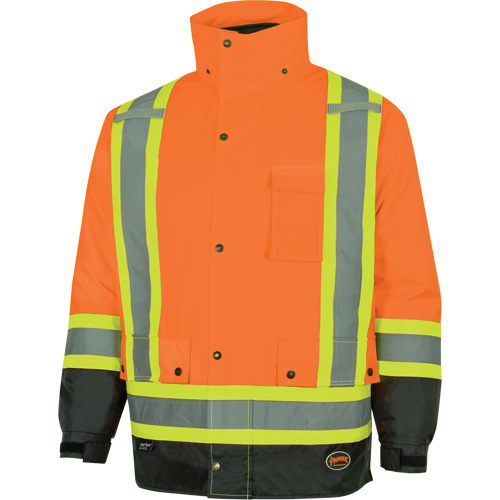 5056 Pioneer&reg; Yukon 7-in-1 Waterproof Winter Safety Parka, Polyester, Black/High Visibility Orange, X-Small Brunswick Fyr & Safety
