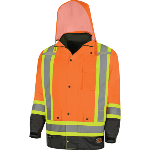 5056 Pioneer&reg; Yukon 7-in-1 Waterproof Winter Safety Parka, Polyester, Black/High Visibility Orange, X-Small Brunswick Fyr & Safety