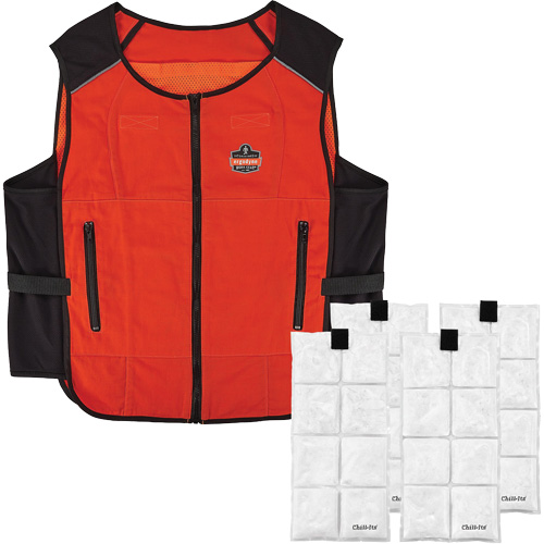 Veste de refroidissement &agrave; changement de phase l&eacute;g&egrave;re avec sachets de recharge Chill-Its 6260, 2T-grand/3T-grand, Orange Brunswick Fyr & Safety