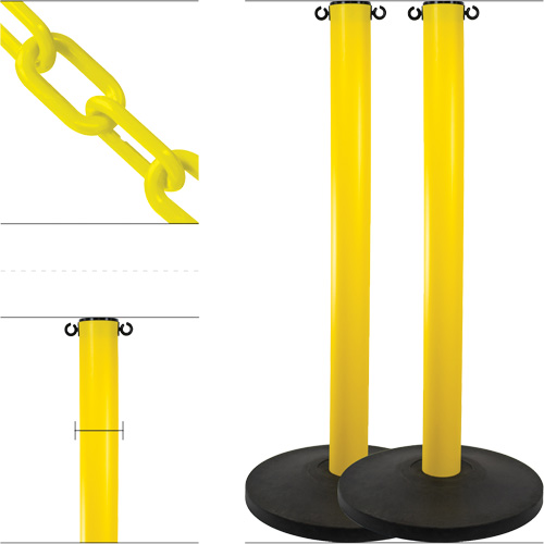 Industrial Stanchion Kit with Plastic Chain, 37" High, Yellow Brunswick Fyr & Safety