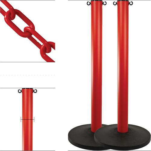 Industrial Stanchion Kit with Plastic Chain, 37" High, Red Brunswick Fyr & Safety