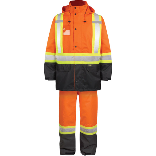 Ensemble de pluie haute visibilit&eacute; en tissu 150 deniers, Polyester, T-Grand, Orange haute visibilit&eacute; Brunswick Fyr & Safety