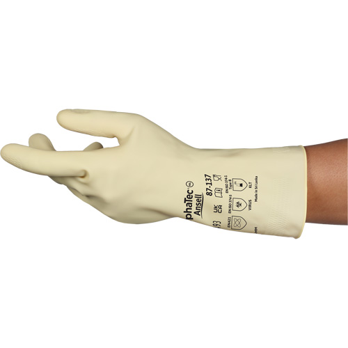 AlphaTec&reg; 87-137 Lightweight Natural Gloves, Size 7, 11.8" L, Rubber Latex, 16-mil Brunswick Fyr & Safety