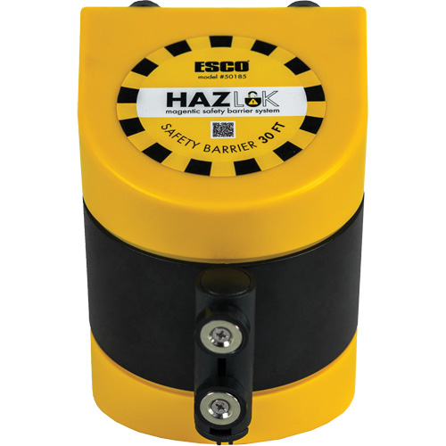 Syst&egrave;me de barri&egrave;re de s&eacute;curit&eacute; HAZLOK, Plastique, Fixation magn&eacute;tique, 30', Ruban Noir et jaune Brunswick Fyr & Safety