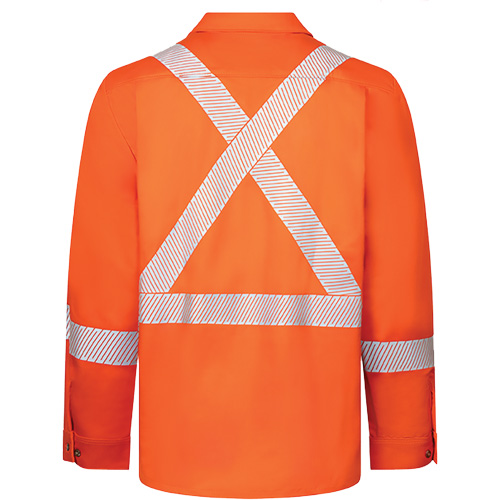 Avenger 7 oz Deluxe Segmented Striped High-Visibility Work Shirt, Style 652, Men's, Medium (Tall), Orange Brunswick Fyr & Safety