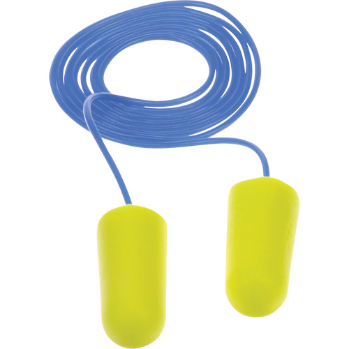 Bouchons d'oreilles n&eacute;on jaune E-A-Rsoft, Vrac - Sac en poly, Avec cordon Brunswick Fyr & Safety