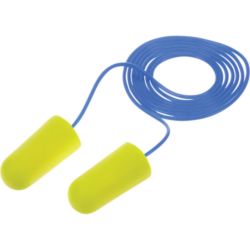 Bouchons d'oreilles n&eacute;on jaune E-A-Rsoft, Vrac - Sac en poly, Avec cordon Brunswick Fyr & Safety