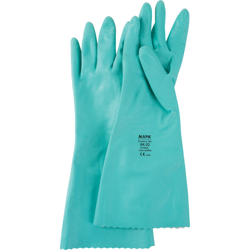 StanSolv&reg; Embossed Z-Pattern Grip Gloves, Size Small/7, 14" L, Nitrile, Interlock Inner Lining, 11-mil Brunswick Fyr & Safety