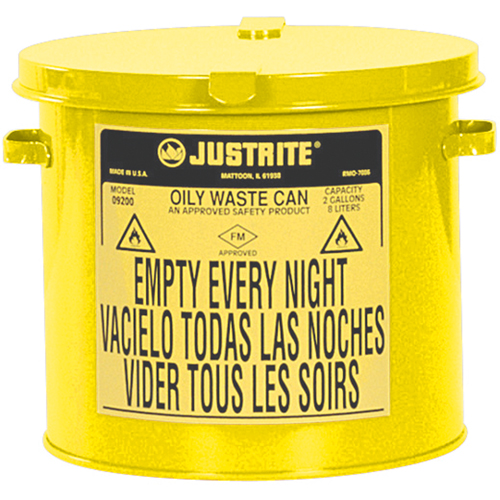 Contenants pour d&eacute;chets huileux, Homologu&eacute; FM/List&eacute; UL, 2 gal. US, Jaune Brunswick Fyr & Safety