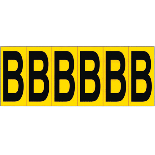 Rep&egrave;res adh&eacute;sifs &agrave; lettres individuelles, B, 2-15/16" h, Noir sur jaune Brunswick Fyr & Safety