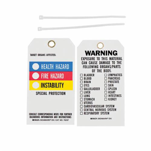 Right-To-Know Tags, Polyester, 3" W x 5-3/4" H, English Brunswick Fyr & Safety