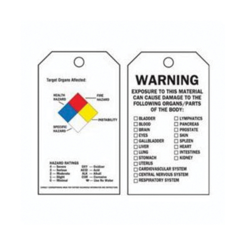 Right-To-Know Tags, Polyester, 3" W x 5-3/4" H, English Brunswick Fyr & Safety