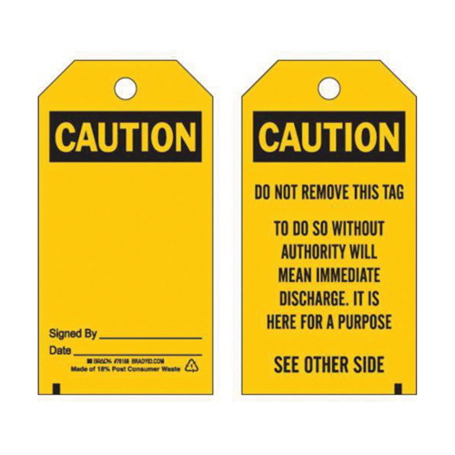 Self-Laminating Accident Prevention Tags, Polyester, 3" W x 5-3/4" H, English Brunswick Fyr & Safety