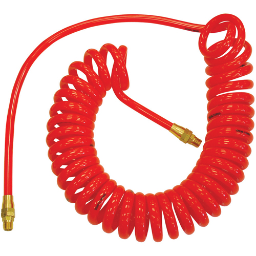 Flexcoil Self-Storing Polyurethane Air Hoses With Fittings, Air, 3/8" ID x 25' L, Polyurethane, 140 PSI at 23 °C Brunswick Fyr & Safety