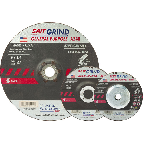 A24R Long Life Grinding Wheel, 9" x 1/4", 7/8" Arbor, Aluminum Oxide, Type 27 Brunswick Fyr & Safety