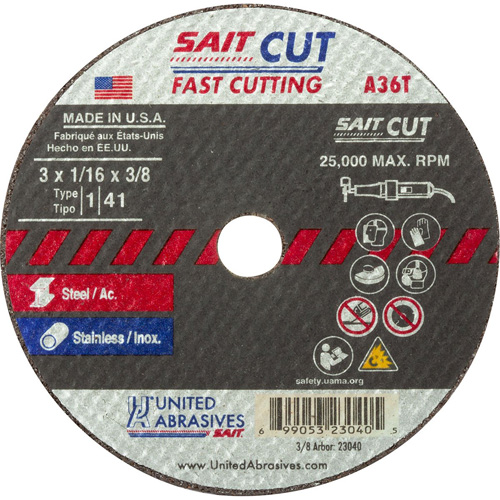 Cut-Off Wheel (A36T), 13" x 1/16", 3/8" Arbor, Type 27, Aluminum Oxide, 25000 RPM Brunswick Fyr & Safety