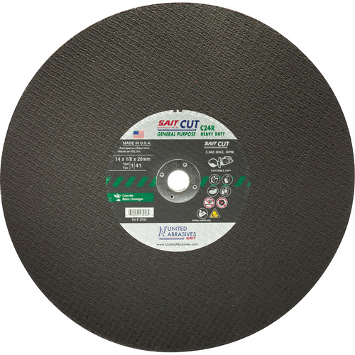 C24R Concrete High Speed Cut-Off Wheel, 12" x 1/8", 25/32" Arbor, Type 1, Silicon Carbide, 6300 RPM Brunswick Fyr & Safety