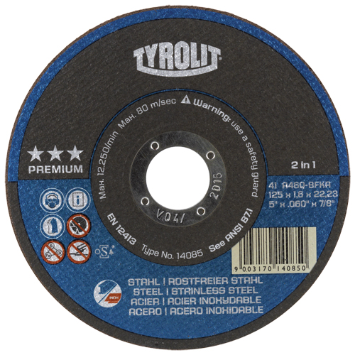Meules &agrave; tronçonner 2-en-1 Thincut de premi&egrave;re qualit&eacute;, 4-1/2" x 1/16", Arbre de 7/8", Type 1, Oxyde d'aluminium, 13 300 Tr/min Brunswick Fyr & Safety