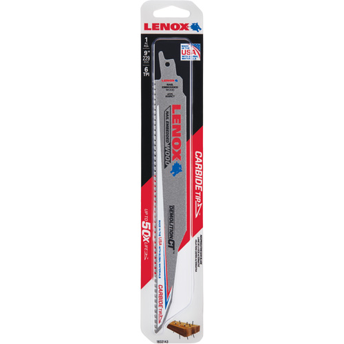 Lame de scie alternative pour d&eacute;molitions, Carbure, 6 Dents par pouce, 9" lo x 1" la Brunswick Fyr & Safety