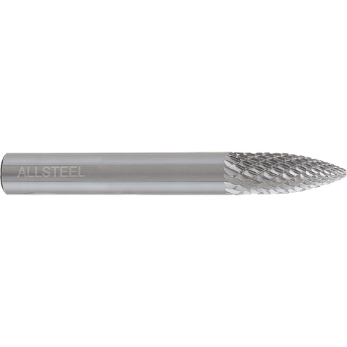 AllSteel Tapered Shape Carbide Burr, SG-3, 3/8" Dia., 1/4" Shank, 3/4" Depth of Cut Brunswick Fyr & Safety