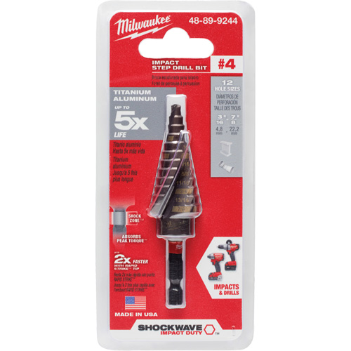 Foret &eacute;tag&eacute; #4 Shockwave Impact Duty, 3/16" - 7/8", Incr&eacute;ments de 1/16", Titane Brunswick Fyr & Safety