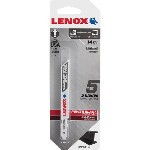 Lames de scie sauteuse pour coupe du m&eacute;tal, Bim&eacute;tal, 14 Dents par pouce, 3-5/8" lo x 3/8" la Brunswick Fyr & Safety