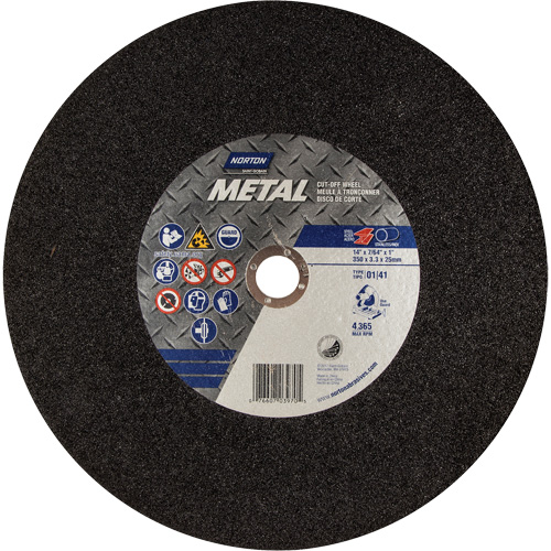 Metal A Chop Saw Cut-Off Wheel, 14" x 3/32", 1" Arbor, Type 01/41, Aluminum Oxide, 4365 RPM Brunswick Fyr & Safety