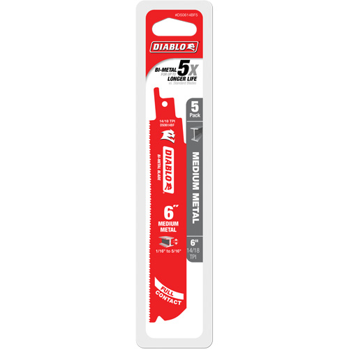 Medium Metal Reciprocating Saw Blade, Bi-Metal, 14-18 TPI, 6" L x 1" W Brunswick Fyr & Safety