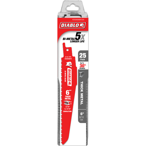 Reciprocating Blade for Thick Metal/Demolition, Bi-Metal, 8-10 TPI, 6" L Brunswick Fyr & Safety