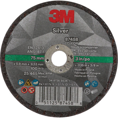 Meule &agrave; tronçonner Silver, 3" x 0,04", Arbre de 3/8"-24, Type 1, C&eacute;ramique, 25645 Tr/min Brunswick Fyr & Safety