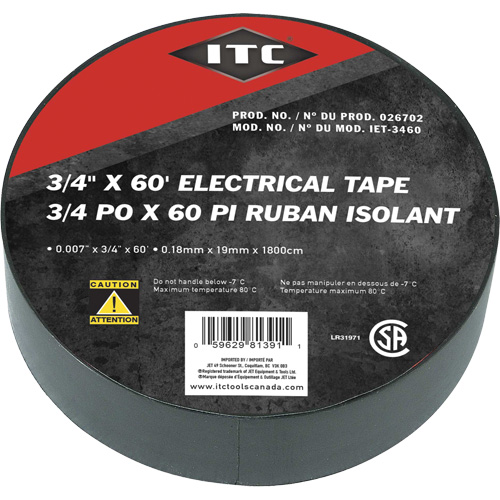 IET-3460 Ruban isolant, Ruban &eacute;lectrique, Rubans isolant, 19 mm (3/4") x 18,28 m (60'), Noir Brunswick Fyr & Safety