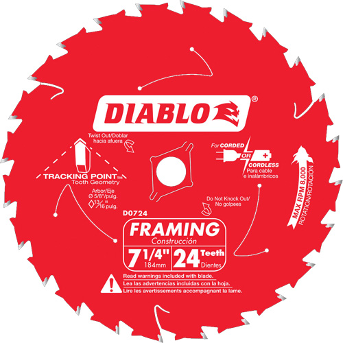 Framing Saw Blade, 7-1/4", 24 Teeth, Wood Use Brunswick Fyr & Safety