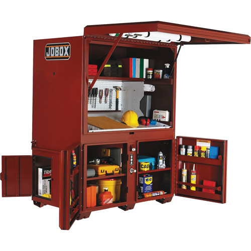 Coffre de chantier et surface de travail sur le terrain, 63" la x 42" p x 80" h, Acier, Rouge Brunswick Fyr & Safety