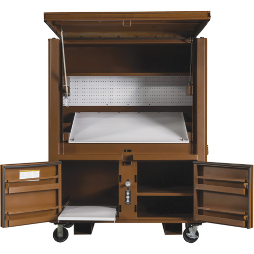 Coffre de chantier et surface de travail sur le terrain, 33" la x 63" p x 80" h, Acier, Rouge Brunswick Fyr & Safety
