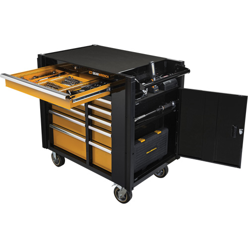 Powered Tool Cart, 11 Drawers, 42-1/2" W x 24-7/16" D x 41" H, Black/Orange Brunswick Fyr & Safety
