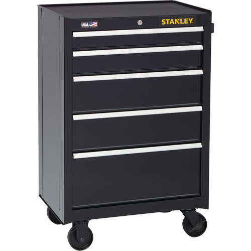 300 Series Rolling Tool Cabinet, 5 Drawers, 26-1/2" W x 18" D x 40-1/2" H, Black Brunswick Fyr & Safety