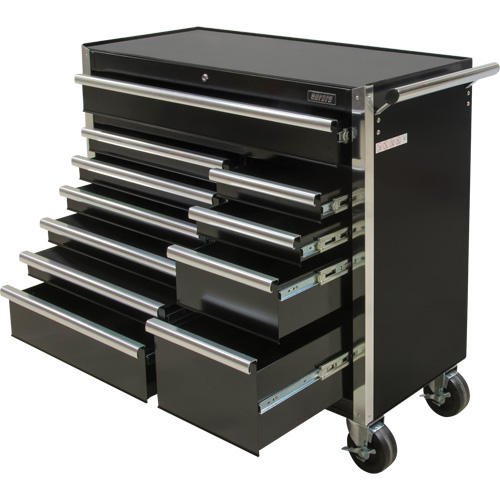 Industrial Tool Cart, 11 Drawers, 41" W x 18-3/4" D x 39-1/3" H, Black Brunswick Fyr & Safety