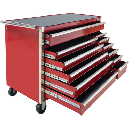 Chariot &agrave; outils industriel, 12 tiroirs, 56" la x 24-1/2" p x 38-1/8" h, Rouge Brunswick Fyr & Safety