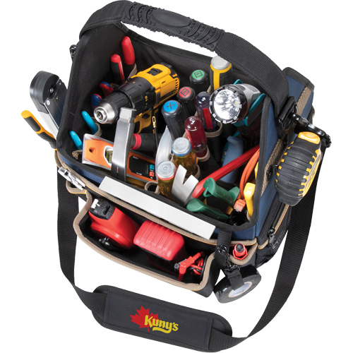 Molded Base Electrical/HVAC Tool Carrier, Ballistic Polyester, 20 Pockets, Black/Blue Brunswick Fyr & Safety